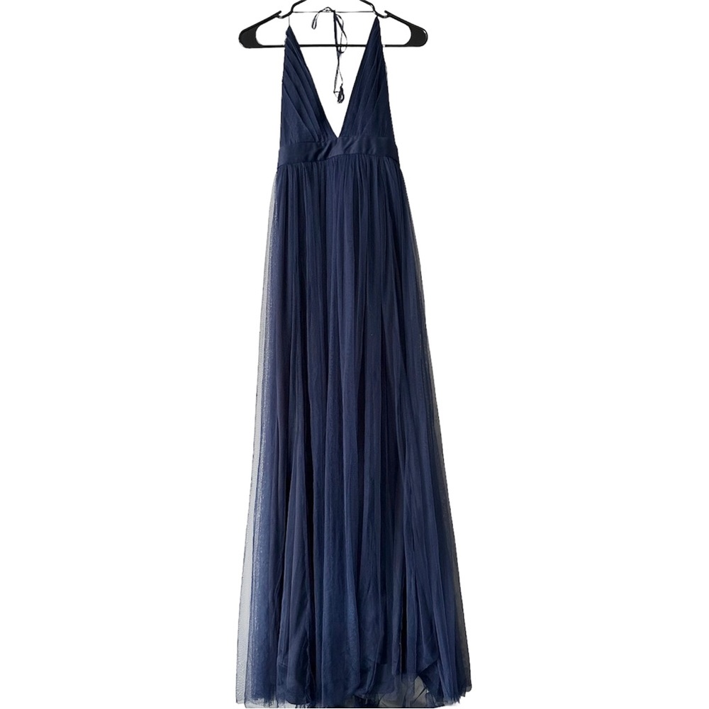 Windsor Navy Deep V Tulle Prom Dress